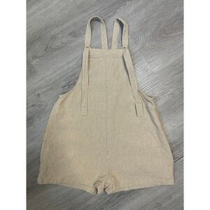 Rylee + Cru Skipper Overalls Tan Linen Cotton Tie Shoulder Shortalls 6-7Y